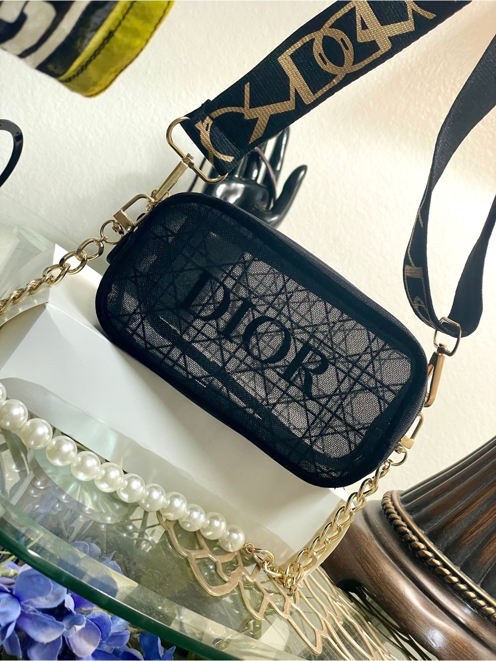 Dior Black Crossbody Bag with Pearl & Gold Chain - Picture 13 of 15